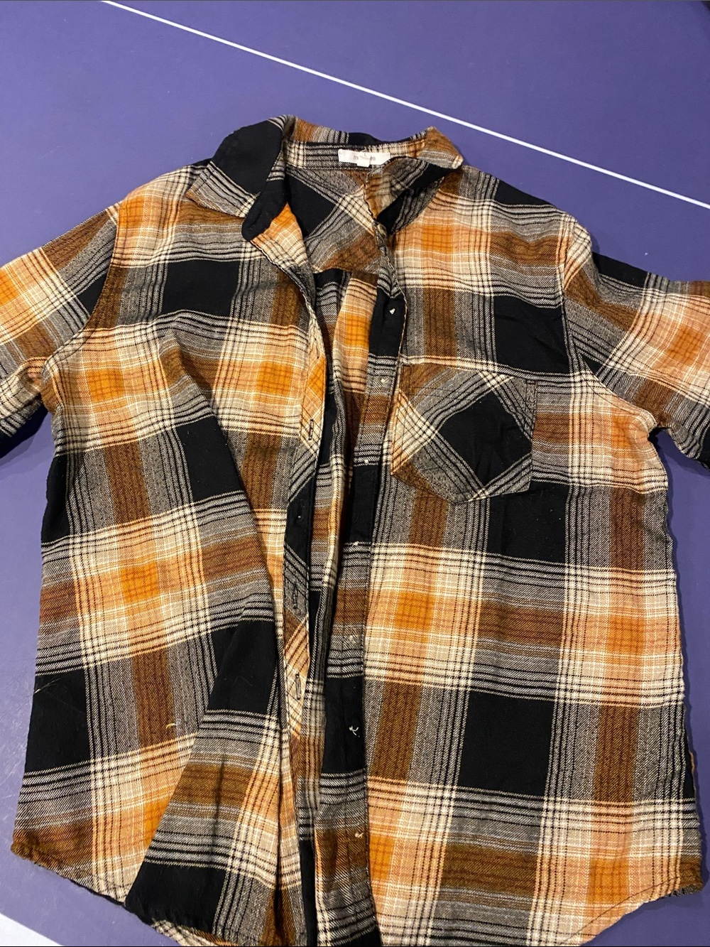 Maurices Plaid Button-Down Shirt - Orange, Black & Brown